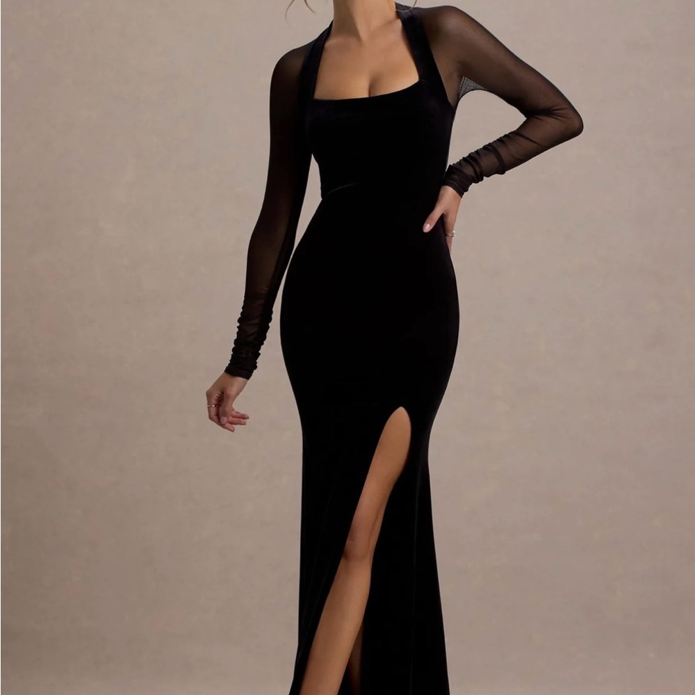 Club L London Black Sheer Sleeve Dress